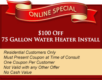 100 off 75 gallon water heater install